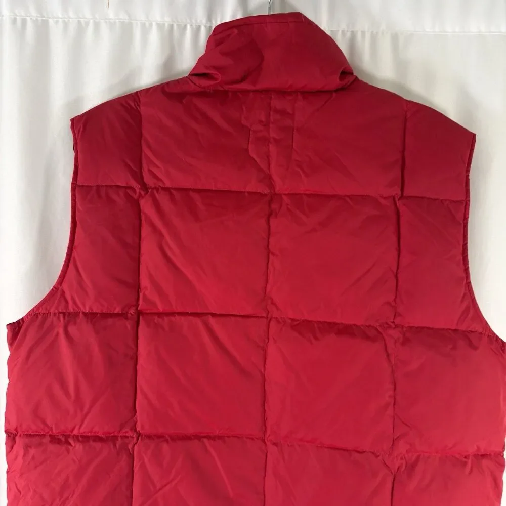 Lands End Puffer Vest Men's Medium Red Duck Down Fill Sleeveless Button Up